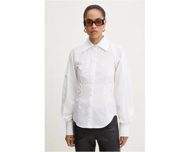MSGM camasa din bumbac femei, culoarea alb, cu guler clasic, regular, 3742MDE03.247816