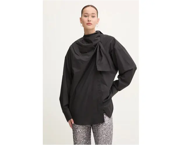MSGM camasa din bumbac femei, culoarea negru, relaxed, 3742MDE09.247816