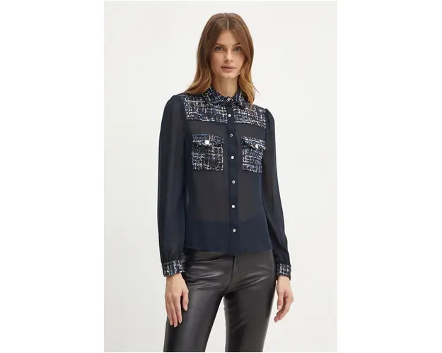 Morgan camasa CLAR femei, culoarea albastru marin, cu guler clasic, regular, CLAR