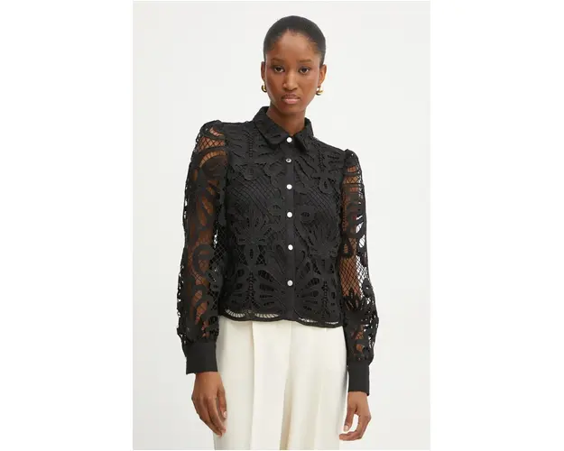 Morgan camasa COSLAX femei, culoarea negru, cu guler clasic, regular, COSLAX