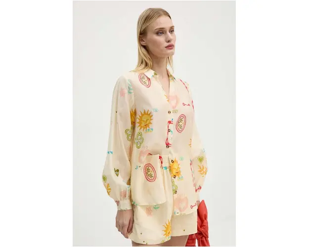 Never Fully Dressed camasa Sundazed Summer Miley Shirt femei, culoarea bej, cu guler clasic, relaxed, NFDTO1542