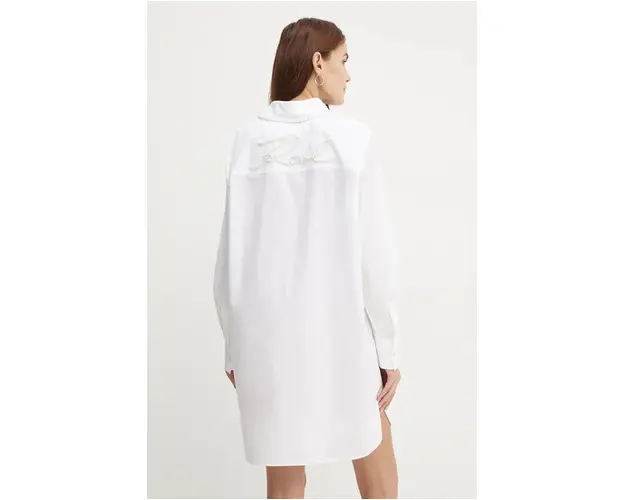 Karl Lagerfeld camasa din bumbac femei, culoarea alb, cu guler clasic, relaxed, 246W1602