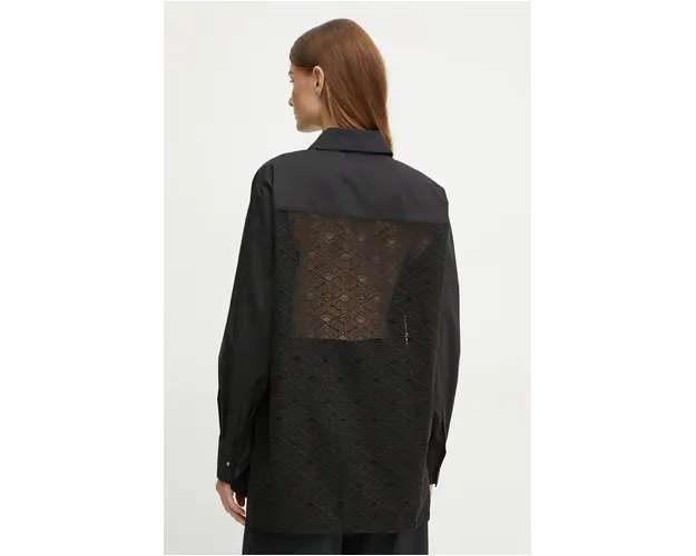 Karl Lagerfeld camasa femei, culoarea negru, cu guler clasic, relaxed, 246W1606