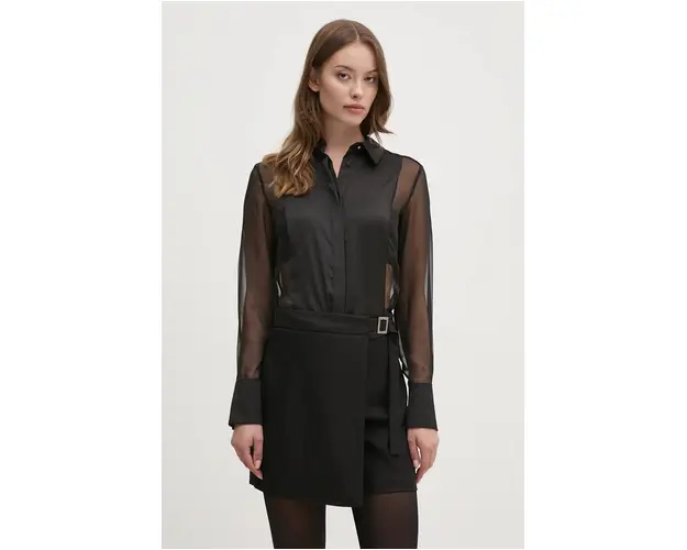 Artigli camasa femei, culoarea negru, cu guler clasic, regular, ACCA000634
