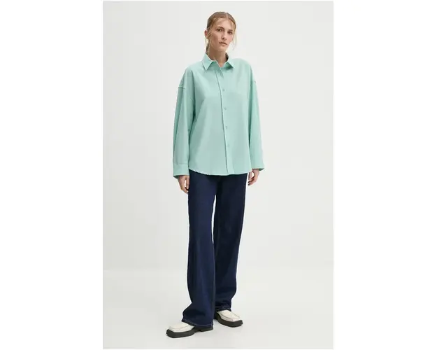 American Vintage camasa din lana culoarea verde, cu guler clasic, relaxed, DOA06AH24