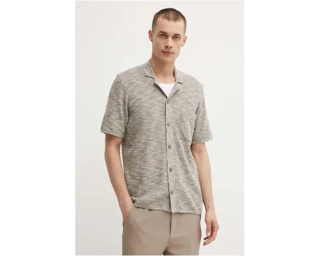 Samsoe Samsoe camasa din amestec de in LARRY culoarea bej, regular, M24200027