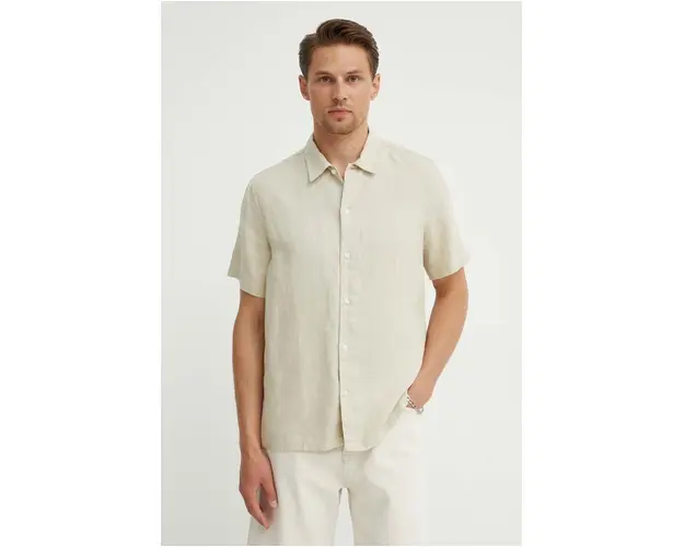 Samsoe Samsoe camasa de in SAAVAN culoarea bej, cu guler clasic, regular, M24100052