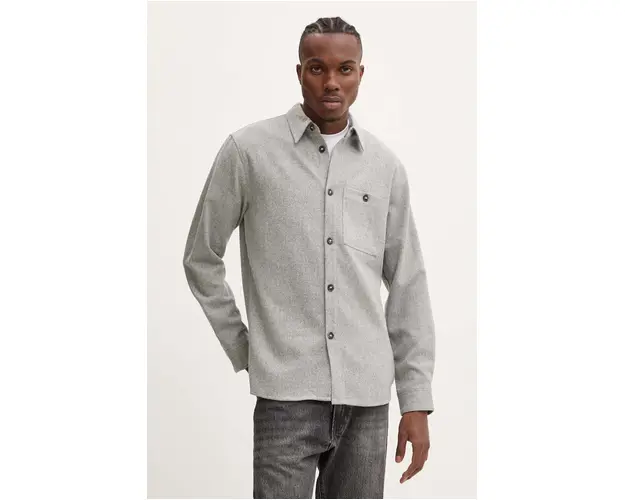 Bruuns Bazaar camasa de lana WoolBBReve culoarea gri, cu guler clasic, regular, BBM2405