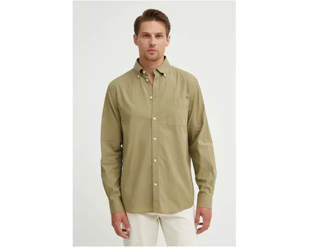 Les Deux camasa din bumbac barbati, culoarea verde, cu guler button-down, regular, LDM410183