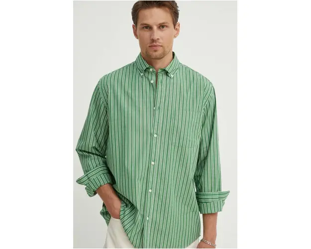 Les Deux camasa din bumbac barbati, culoarea verde, cu guler clasic, regular, LDM410184