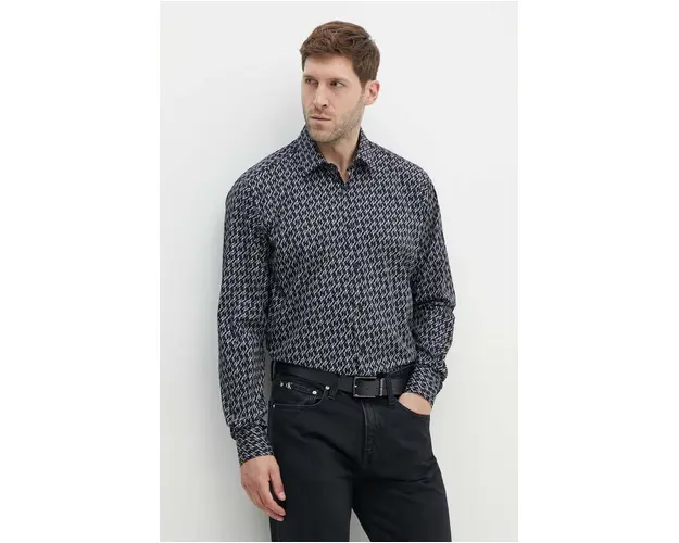 Karl Lagerfeld camasa din bumbac barbati, culoarea negru, cu guler clasic, regular, 543678.605000