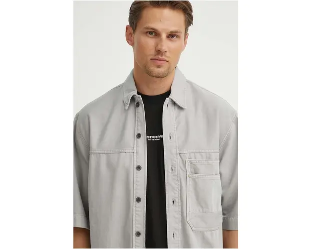 G-Star Raw camasa jeans barbati, culoarea gri, cu guler clasic, relaxed, D24603-D551