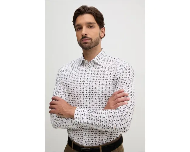 Boss Orange camasa din bumbac barbati, culoarea alb, cu guler clasic, regular, 50519779