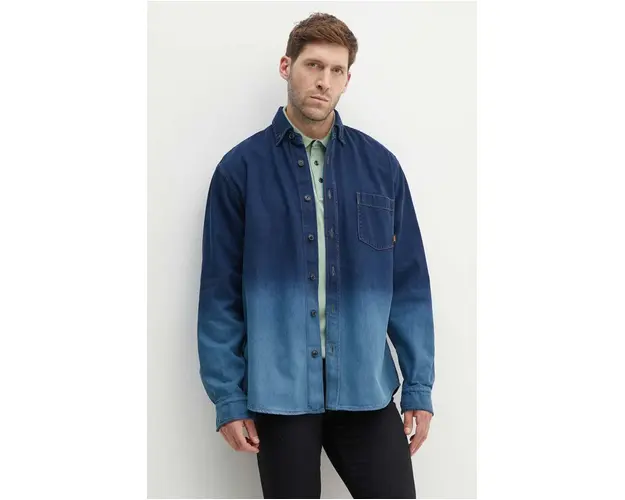 Boss Orange camasa jeans barbati, culoarea albastru marin, cu guler button-down, relaxed, 50520967