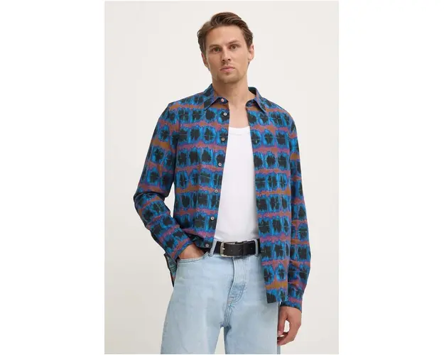 PS Paul Smith camasa din bumbac barbati, culoarea albastru marin, cu guler clasic, relaxed, M2R.149T.N22104