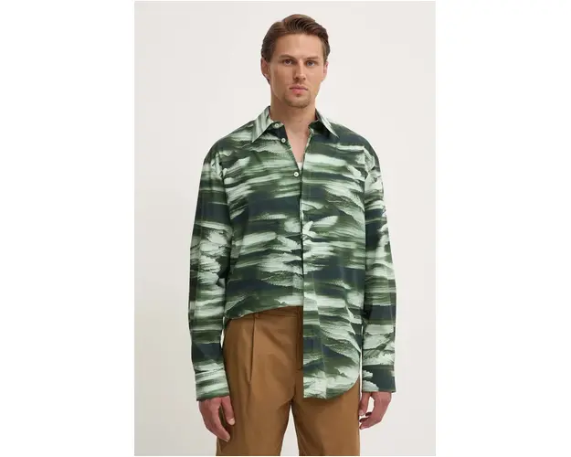 MSGM camasa din bumbac barbati, culoarea verde, cu guler clasic, regular, 3740ME19.247550
