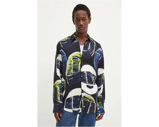 MSGM camasa barbati, culoarea negru, cu guler clasic, relaxed, 3740ME02A.247553