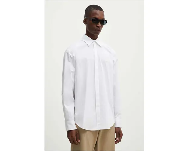 MSGM camasa din bumbac barbati, culoarea alb, cu guler italian, relaxed, 3740ME02.247505