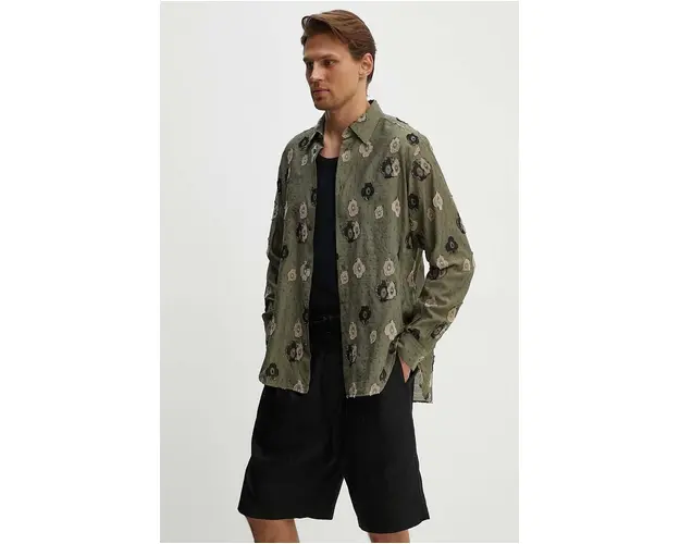 Sunflower camasa barbati, culoarea verde, cu guler clasic, relaxed, 1224