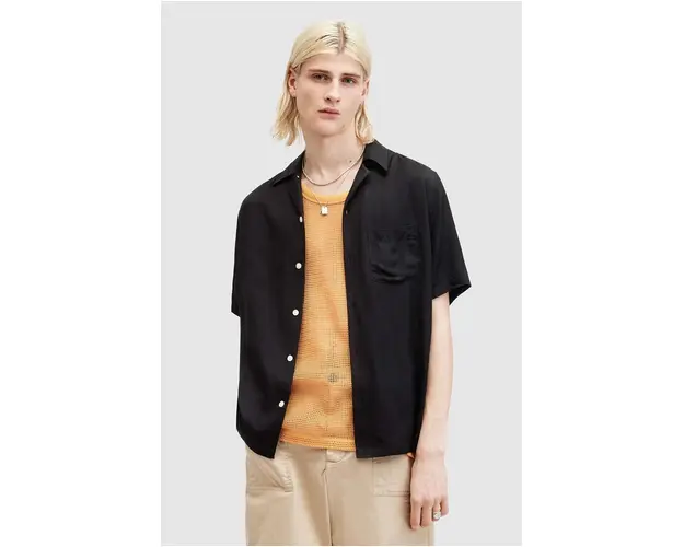 AllSaints camasa SUNSMIRK SS barbati, culoarea negru, relaxed, M043SA