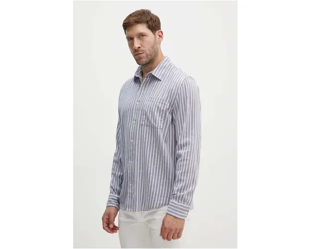 Pepe Jeans camasa din amestec de in MOSEY culoarea albastru marin, cu guler clasic, regular, PM308568