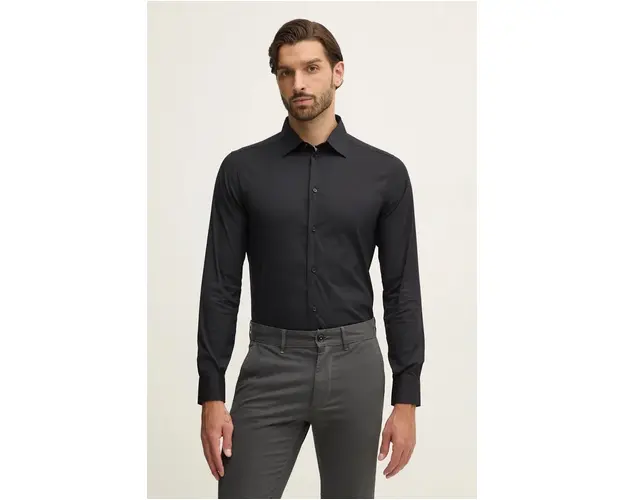 United Colors of Benetton camasa barbati, culoarea negru, cu guler clasic, slim, 5X3LUQ049