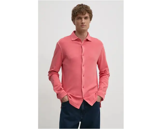 United Colors of Benetton camasa din bumbac barbati, culoarea roz, cu guler clasic, regular, 5WMYUQ052
