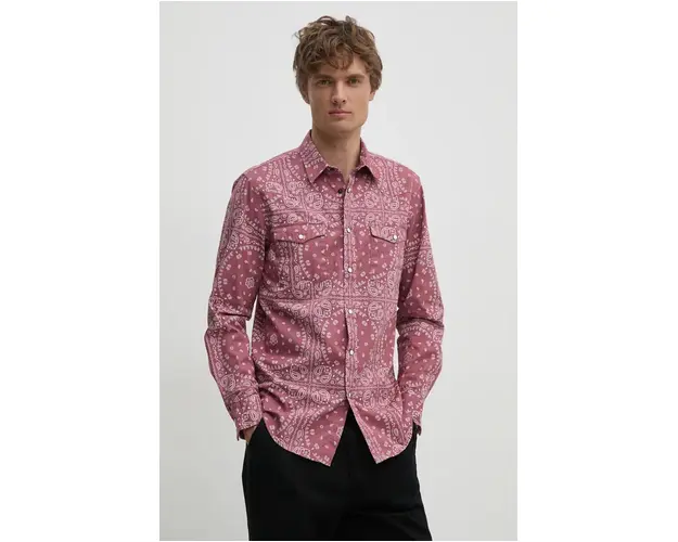 United Colors of Benetton camasa din bumbac barbati, culoarea roz, cu guler clasic, regular, 5QCAUQ04P