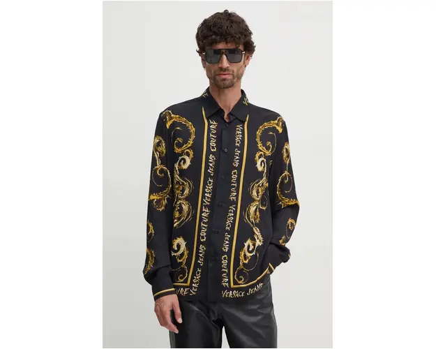 Versace Jeans Couture camasa barbati, culoarea negru, cu guler clasic, regular, 77GAL2RC NS499