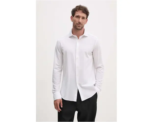 Paul&Shark camasa din bumbac barbati, culoarea alb, cu guler italian, regular, 14313124CF