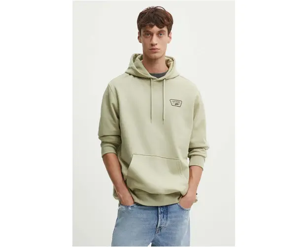 Vans hanorac de bumbac barbati, culoarea verde, cu gluga, cu imprimeu, VN000HNZD3Z1