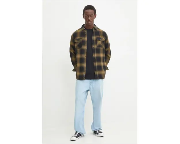 Vans camasa din bumbac barbati, culoarea verde, cu guler clasic, regular, VN0A3HL3DRI1