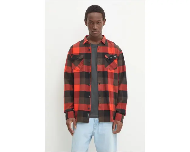 Vans camasa din bumbac barbati, culoarea rosu, cu guler clasic, regular, VN000HNHDRF1