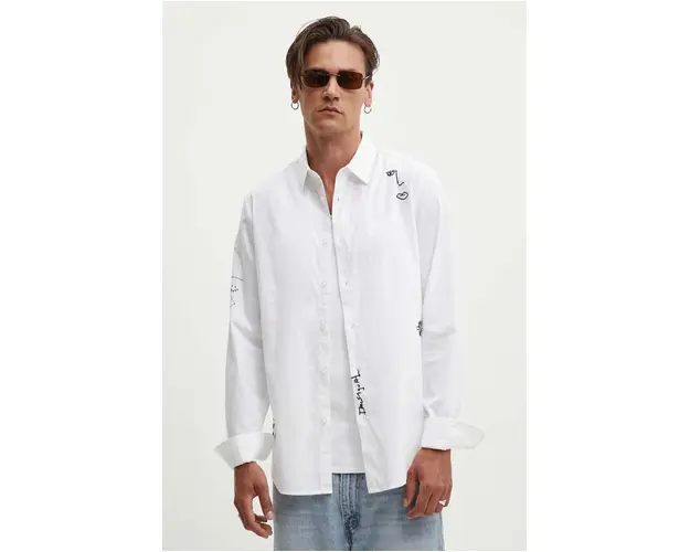 Desigual camasa din bumbac AMADEO barbati, culoarea alb, cu guler clasic, regular, 24WMCW09