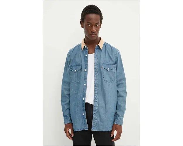 Levi's camasa jeans barbati, culoarea maro, cu guler clasic, relaxed, A1919