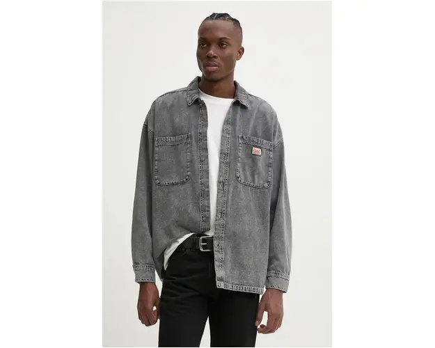 American Vintage camasa din bumbac barbati, culoarea gri, cu guler clasic, relaxed, MJAZ06AH24