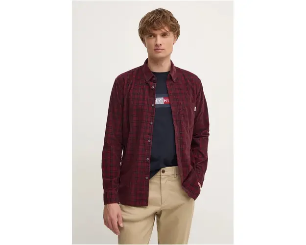 Pepe Jeans camasa de catifea MAREL culoarea bordo, cu guler button-down, regular, PM308725