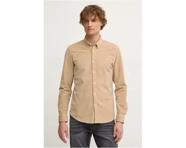 Pepe Jeans camasa din velur MILLER culoarea bej, cu guler button-down, regular, PM308730