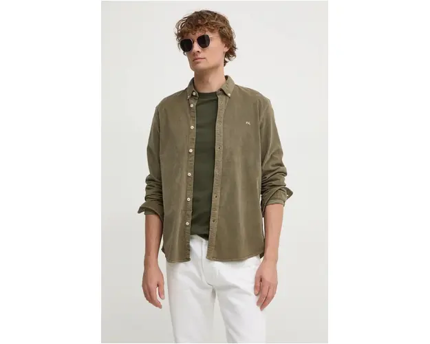 Pepe Jeans camasa din velur MILLER culoarea verde, cu guler button-down, regular, PM308730