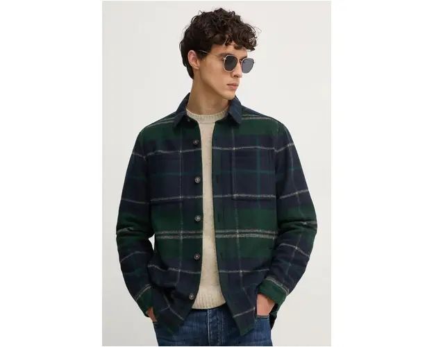 Barbour geaca cu aspect de camasa culoarea verde, de tranzitie, MOS0400