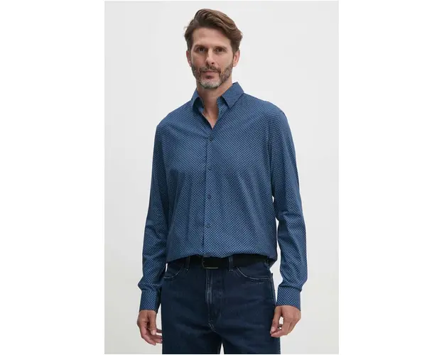 Sisley camasa barbati, culoarea albastru marin, cu guler clasic, regular, 535VSQ03S