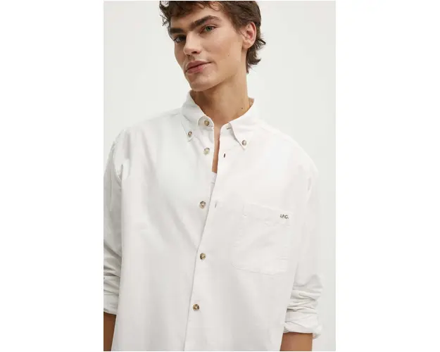A.P.C. camasa din bumbac Chemise Mateo Logo barbati, culoarea alb, cu guler button-down, relaxed, COHAH.H12599