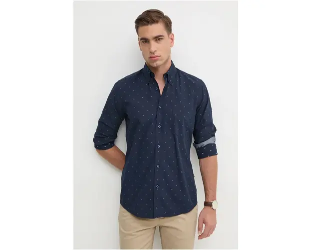 Boss Orange camasa din bumbac barbati, culoarea albastru marin, cu guler button-down, regular, 50524706
