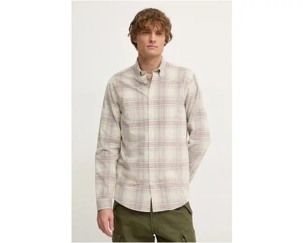 Lindbergh camasa din velur culoarea bej, cu guler button-down, relaxed, 30-203660