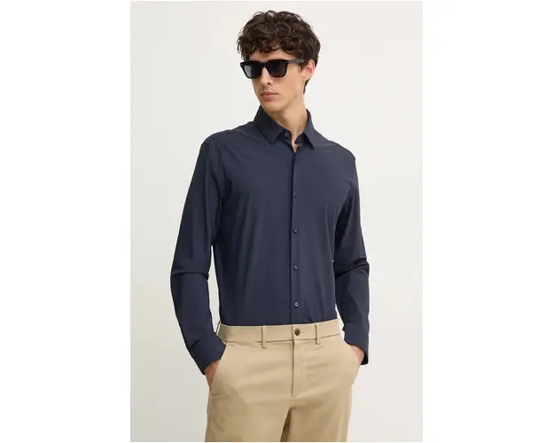 BOSS camasa barbati, culoarea albastru marin, cu guler clasic, regular, 50503554