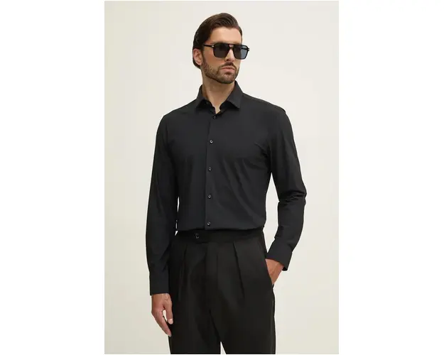BOSS camasa barbati, culoarea negru, cu guler clasic, regular, 50503554