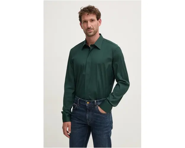 BOSS camasa barbati, culoarea verde, cu guler clasic, regular, 50527631