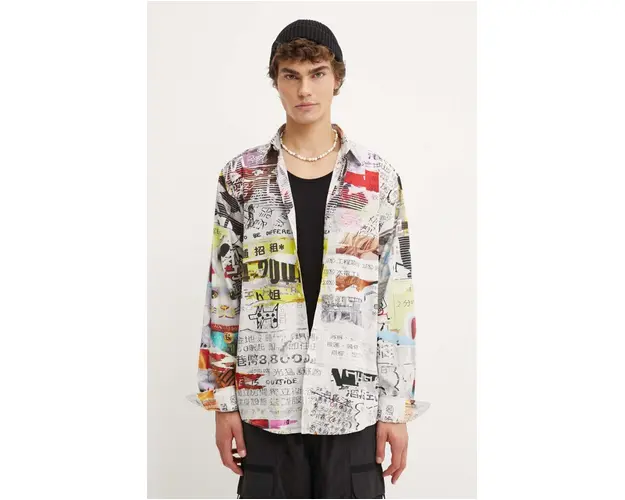 Desigual camasa din bumbac AMAURY barbati, culoarea gri, cu guler clasic, relaxed, 24WMCW11