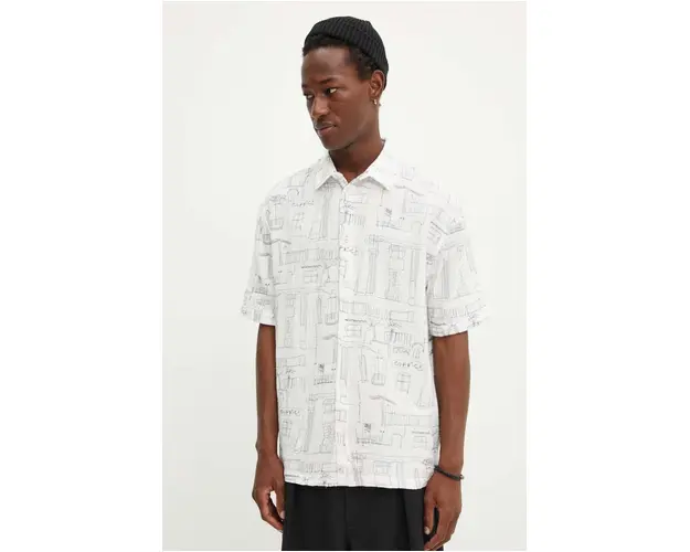 Desigual camasa din bumbac MISISIPI barbati, culoarea alb, cu guler clasic, relaxed, 24WMCW35