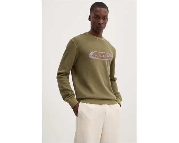 G-Star Raw hanorac de bumbac barbati, culoarea verde, cu imprimeu, D25101-D688